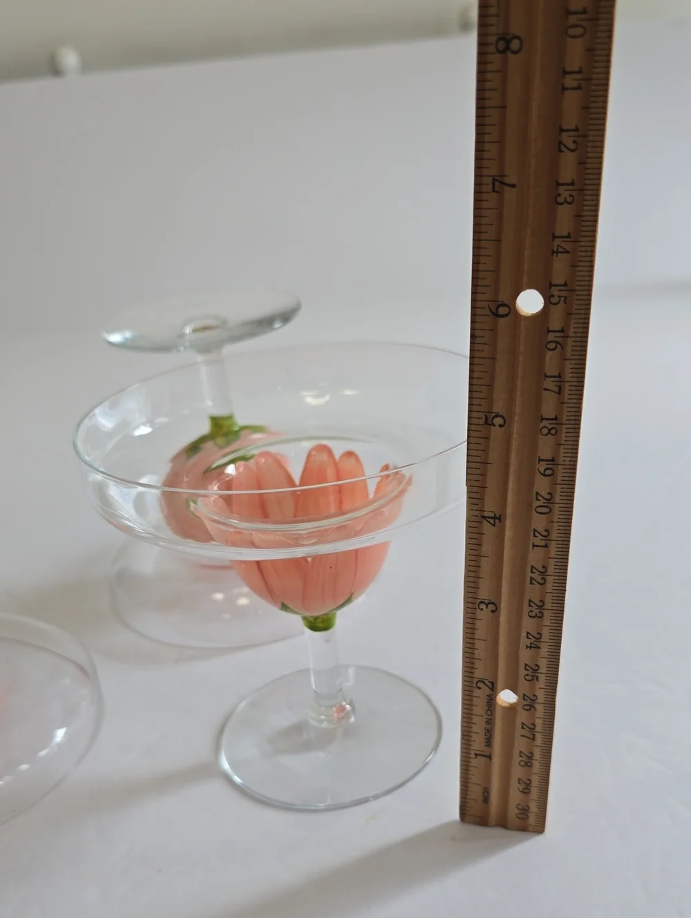 Vintage MCM Tiki Set Of 3 Handpainted Pink Tulip Margarita Stemware Glasses